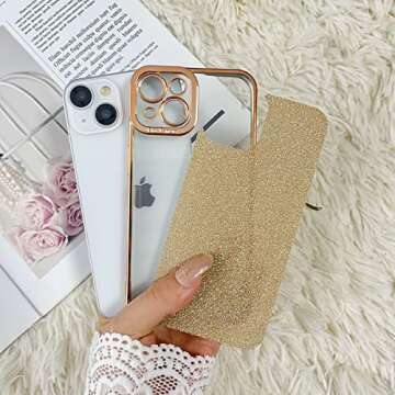Fycyko Compatible with iPhone 14 Case Glitter Luxury Cute Flexible Bling Cover Camera Protection Shockproof Phone Case for Women Girl Men Design for iPhone 14 6.1'' Gold