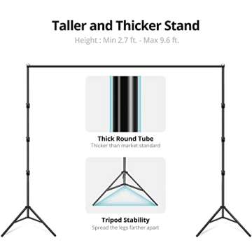 Julius Studio 10 x 10 ft. Large Heavy Duty Photo Backdrop Stand Background Support, 9 x 13 ft. Black Backdrop Screen Kit, Premium Grade A+ High Density Fabric Studio Kit, JSAG263