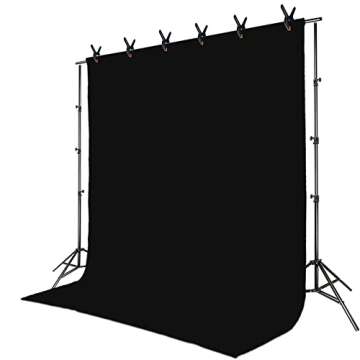 Julius Studio 10 x 10 ft. Large Heavy Duty Photo Backdrop Stand Background Support, 9 x 13 ft. Black Backdrop Screen Kit, Premium Grade A+ High Density Fabric Studio Kit, JSAG263