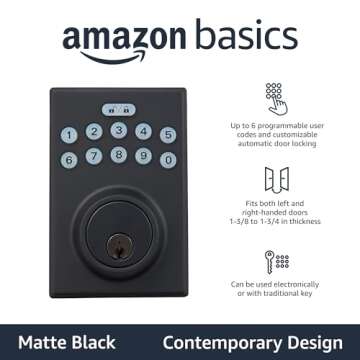 Amazon Basics Electronic Keypad Deadbolt Door Lock with Touch-Control Keyless Easy Installation, Aut...