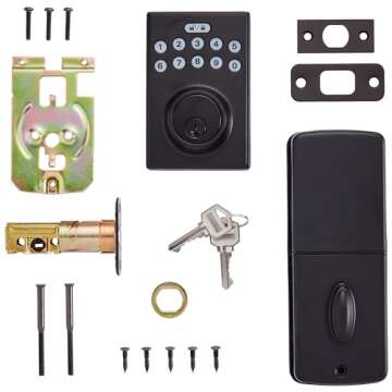 Amazon Basics Electronic Keypad Deadbolt Door Lock with Touch-Control Keyless Easy Installation, Auto Lock, Keyed Entry Option, Contemporary, 1-Pack, Matte Black