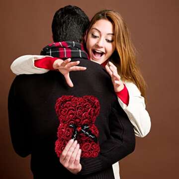 Rose Bear-Rose Teddy Bear-There are More Than 250 Flowers on Each Rose Bear, which is Perfect for Anniversaries, Birthdays, Bridal Showers, Mothers. (Wine red)