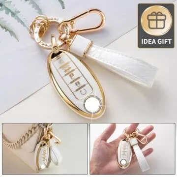 CACARLIKE for Nissan Key Fob Cover with Nissan Keychian, Car Key Fob Case Compatible with Nissan Altima Rogue Sentra Pathfinder Frontier Maxima Titan Key Protector Holder