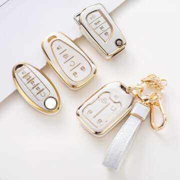 CACARLIKE for Nissan Key Fob Cover with Nissan Keychian, Car Key Fob Case Compatible with Nissan Altima Rogue Sentra Pathfinder Frontier Maxima Titan Key Protector Holder