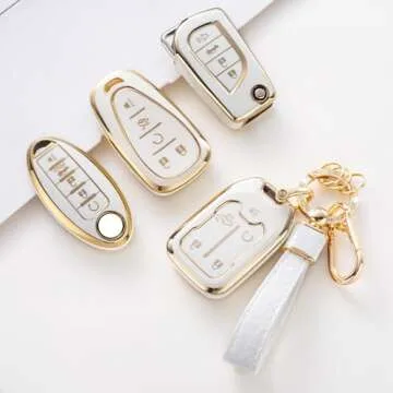 CACARLIKE for Nissan Key Fob Cover with Nissan Keychian, Car Key Fob Case Compatible with Nissan Altima Rogue Sentra Pathfinder Frontier Maxima Titan Key Protector Holder