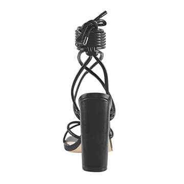 LISHAN Women's Large Size Block High Heels Gladiator Square Toe Lace Up Heeled Sandals Criss Cross S...