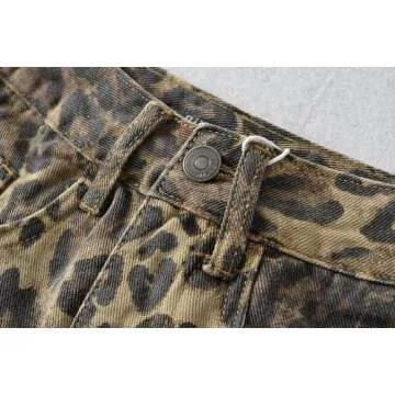 POHADON Women's Leopard Print High Waist Skirt Sexy Jean Skirt Mini Denim Skirt Cheetah Print Summer Y2k Grunge Clothes (Brown,S)