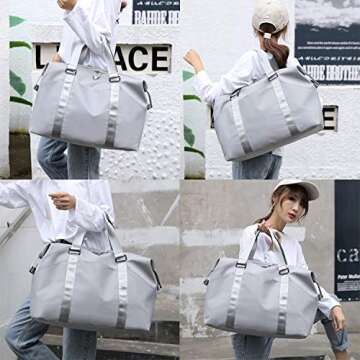 Forestfish Travel Duffel Bags For Women With Trolley Sleeve, Weekender Overnight Carry On Bag Lightwight Waterproof, Grey