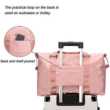 Forestfish Travel Duffel Bags For Women With Trolley Sleeve, Weekender Overnight Carry On Bag Lightwight Waterproof, Grey