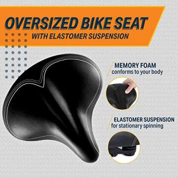 Bikeroo Wide Cruiser Saddle - Comfort Seat for Indoor & Outdoor Cycling