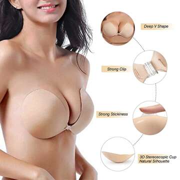 queensecret Adhesive Bra, Push up Strapless Self Adhesive Bra, Invisible Silicone Bra for Backless D...