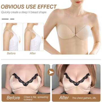 queensecret Adhesive Bra, Push up Strapless Self Adhesive Bra, Invisible Silicone Bra for Backless Dress (C, Nude)