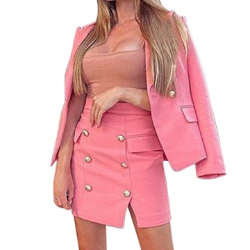 Stylish Women's Solid Long Sleeve Suit in Pink