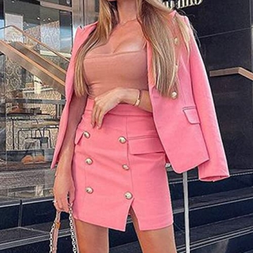 Stylish Women's Solid Long Sleeve Suit in Pink