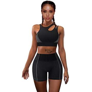 OQQ Women's 3 Piece Medium Support Crop Top Seamless Removable Cups Athletic Yoga Sport Bra Black Blue Green