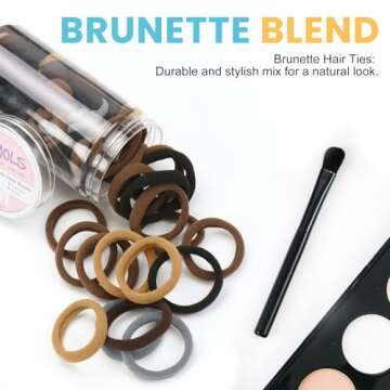 HOYOLS Soft Thick Seamless Soft Hair Ties, Ponytail Scrunchies Head Bands No Damage Crease for Women Girls Kids Ponytail Holder 100 Pieces (Brunette Brown Set)