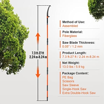 VEVOR Manual Pole Saw for Effortless Pruning Up to 27 Feet