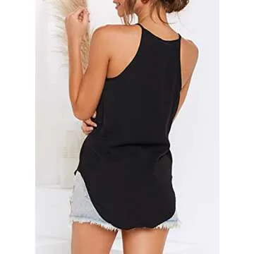 LouKeith Womens Tops Sleeveless Halter Racerback Summer Casual Shirts Basic Tee Shirts Cami Tank Tops Beach Blouses Black L