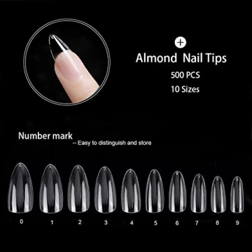 500Pcs Medium Almond Fake Nail Tips Full Cover Acrylic Press On