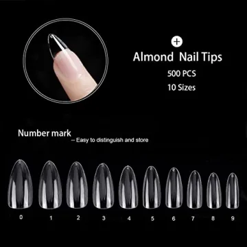 500Pcs Medium Almond Fake Nail Tips Full Cover Acrylic Press On