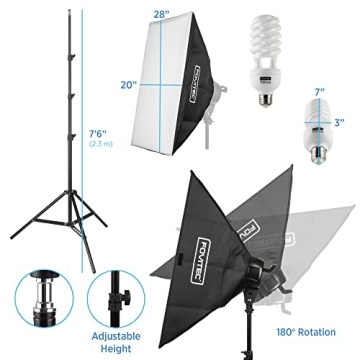 Fovitec 3-Light Fluorescent Studio Kit for Photography & Vlogging