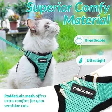 rabbitgoo Cat Harness and Leash for Walking, Escape Proof Soft Adjustable Vest Harnesses for Cats, Easy Control Breathable Reflective Strips Jacket, Emerald, XS