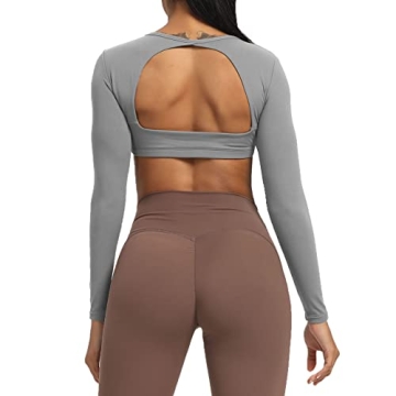 Aoxjox Clarissa Backless Workout Crop Top Grey Medium Support