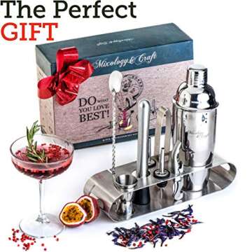 Mixology Bartender Kit: 9-Piece Bar Set Cocktail Shaker Set with Elegant Metal Stand
