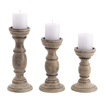 JFY Designs | Hand Carved Solid Wood Candle Holders | Rustic Pillar Candle Holders | Decorative Set ...