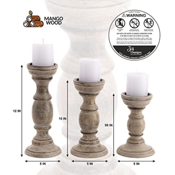 JFY Designs Hand Carved Wood Candle Holders Set of 3