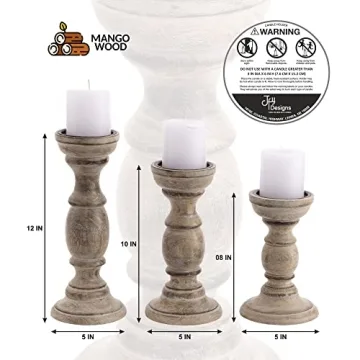 JFY Designs Hand Carved Wood Candle Holders Set of 3