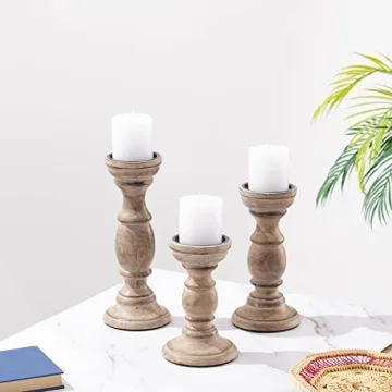 JFY Designs Hand Carved Wood Candle Holders Set of 3