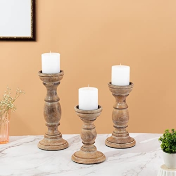 JFY Designs Hand Carved Wood Candle Holders Set of 3