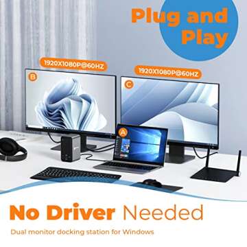 TobenONE USB C Docking Station Dual Monitor 13-in-1 with 65W Power Supply, 7 USB Ports, and Gigabit ...