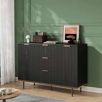 Buffets & Sideboards, Fluted Sideboard Cabinet, 2 Door 3 Drawer Design, Acceent Black Sideboard - Elegant Cabinet Ideal for Dining Room and Kitchen Storage 47.2 inch