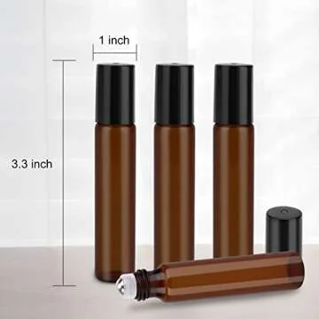 sungwoo 6 Pack Essential Oil Roller Bottles, 10ml Amber Glass Roller Bottles with Stainless Steel Roller Balls and Caps for Travel, Perfume and Lip Gloss