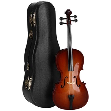 Mini Cello Model Ornament, Miniature Cello with Case Desk Display Bass Musical Instrument Wooden Dec...