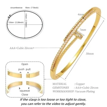 Gold Nail Bangle Bracelet for Women - Gift of Love