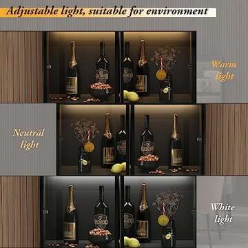 Hitow Glass Door Cabinet with Lights and 5 Storage Shelves, Tall Modern Display Storage Organizer with 2 Doors, Wooden Freestanding Bookcase Bookshelf for Living Room, Home Office, Black