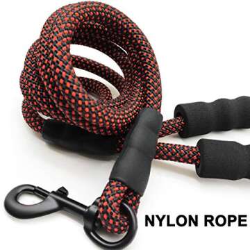 MayPaw Heavy Duty Rope Dog Leash, 3/4/5/6/7/8/10/12/15 FT Nylon Pet Leash, Soft Padded Handle Thick Lead Leash for Large Medium Dogs Small Puppy (1/2" 6ft, Black-red dot)