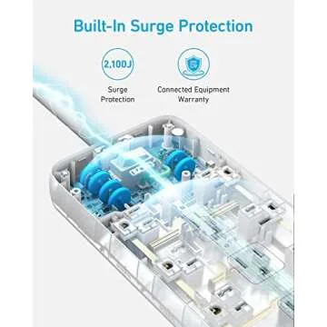 Anker Power Strip Surge Protector (2100J), 12 Outlets with 3 USB Ports for iPhone 15/15 Plus/15 Pro/15 Pro Max, 5ft, Flat Plug, 20W Power Delivery Charging for Home, Office, TUV Listed(White)