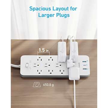Anker Power Strip Surge Protector (2100J), 12 Outlets with 3 USB Ports for iPhone 15/15 Plus/15 Pro/15 Pro Max, 5ft, Flat Plug, 20W Power Delivery Charging for Home, Office, TUV Listed(White)