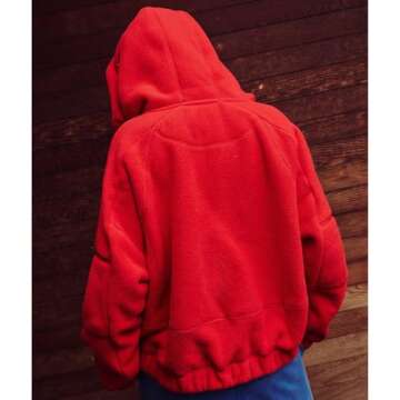 Talakeno Womens Fleece Lined Sweatshirts Half Zip Hoodies Pullover Tops Plush Outerwear with Zipper Kangroo Pockets(Red,XL)