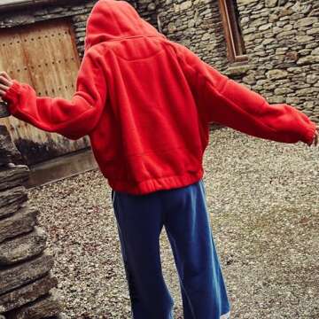 Talakeno Womens Fleece Lined Sweatshirts Half Zip Hoodies Pullover Tops Plush Outerwear with Zipper Kangroo Pockets(Red,XL)