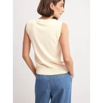Beautiful Nomad Women's Knit Sweater Vest Sleeveless Tank Tops Casual Y2K Button Down Cardigan Vest Shirts Beige