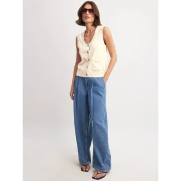 Beautiful Nomad Women's Knit Sweater Vest Sleeveless Tank Tops Casual Y2K Button Down Cardigan Vest Shirts Beige