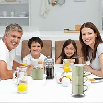 Hasense Coffee Mugs Set with rack, 15 Ounce Porcelain Stackable Large Coffee Cups Set of 4 with hand...