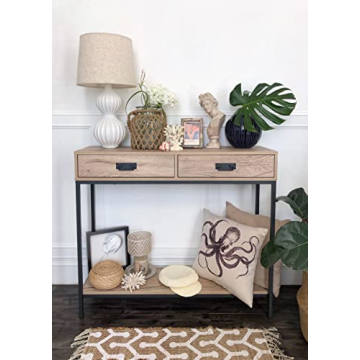 Roomfitters Oak Wood Console Table with Storage Drawers