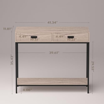 Roomfitters Oak Wood Console Table with Storage Drawers
