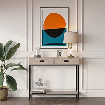 Roomfitters Oak Wood Console Table with Storage Drawers